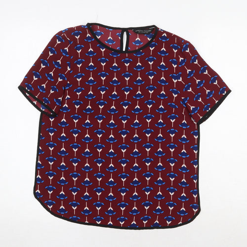 Dorothy Perkins Womens Red Geometric Polyester Basic Blouse Size 6 Round Neck