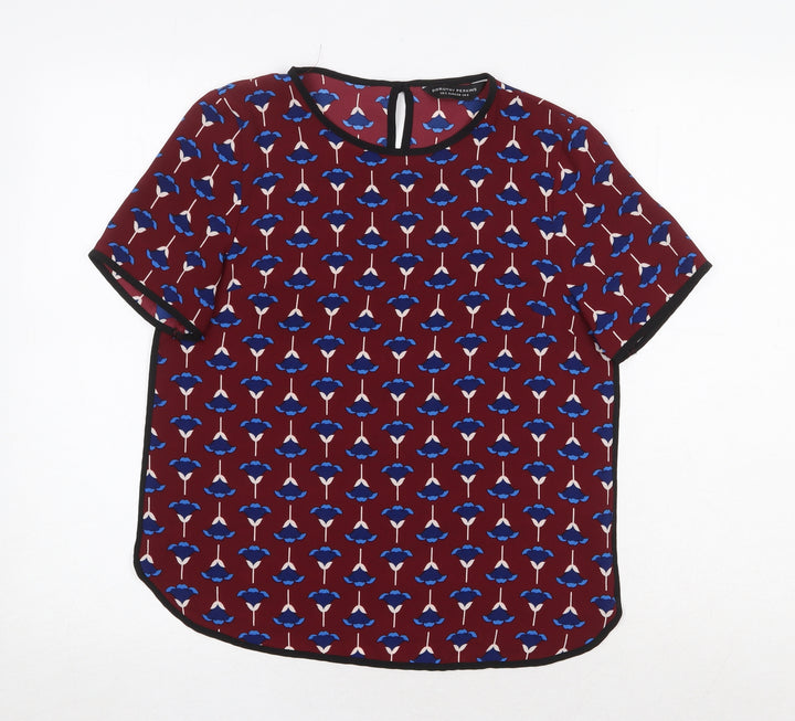 Dorothy Perkins Womens Red Geometric Polyester Basic Blouse Size 6 Round Neck