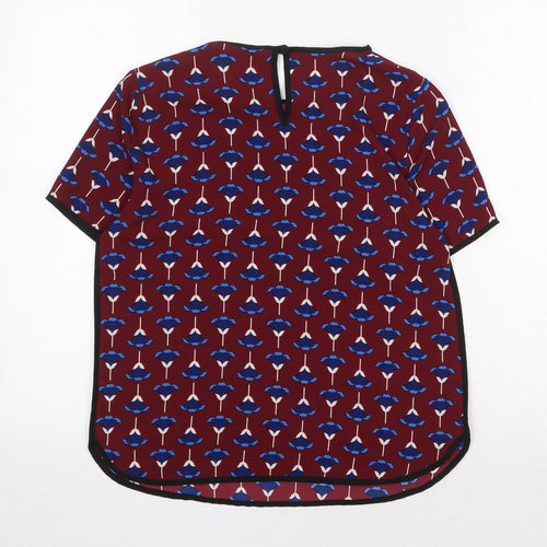 Dorothy Perkins Womens Red Geometric Polyester Basic Blouse Size 6 Round Neck