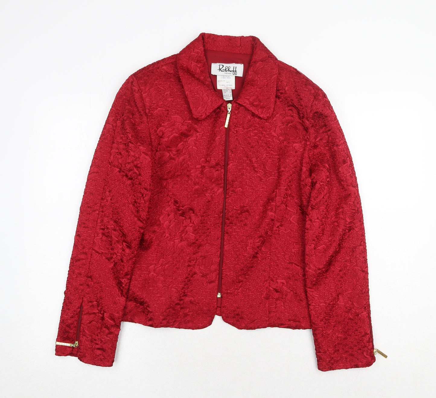 Rikkoff Womens Red Geometric Jacket Size 10 Zip