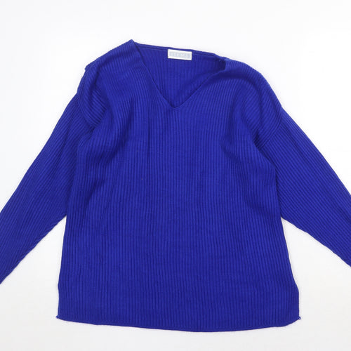 ITEMS Girls Blue V-Neck Acrylic Pullover Jumper Size 11-12 Years Pullover