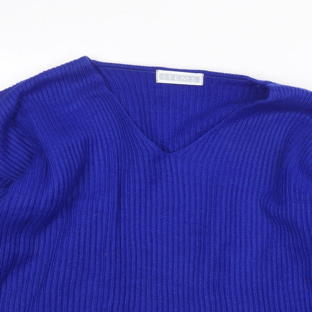 ITEMS Girls Blue V-Neck Acrylic Pullover Jumper Size 11-12 Years Pullover