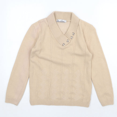 Pure & Natural Womens Beige V-Neck Acrylic Pullover Jumper Size S