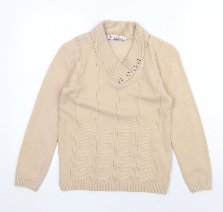 Pure & Natural Womens Beige V-Neck Acrylic Pullover Jumper Size S
