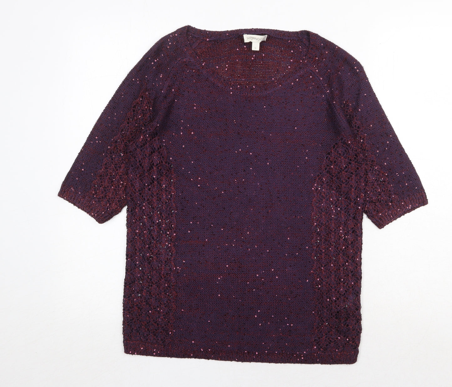 Monsoon Womens Purple Scoop Neck Viscose Pullover Jumper Size S