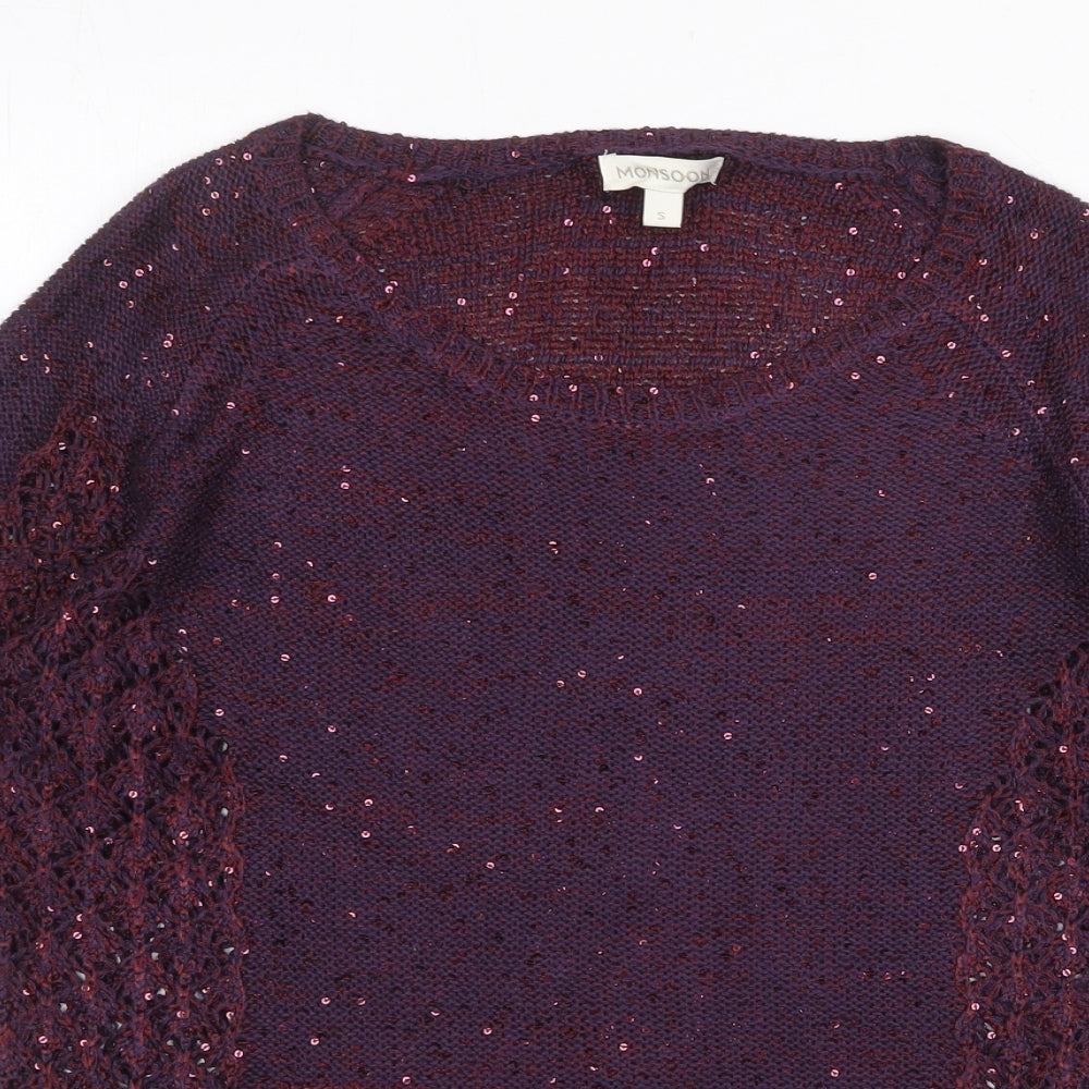 Monsoon Womens Purple Scoop Neck Viscose Pullover Jumper Size S