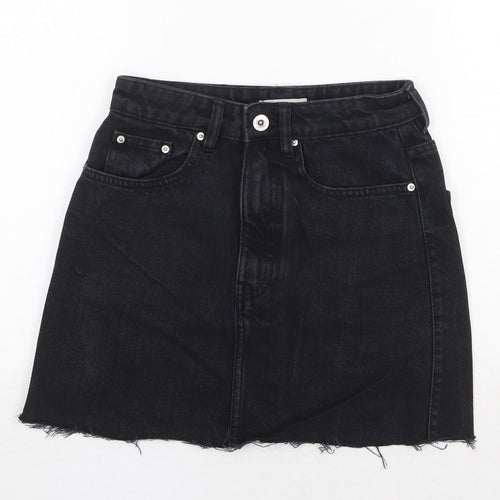 TRF Womens Black Cotton Mini Skirt Size 26 in Zip