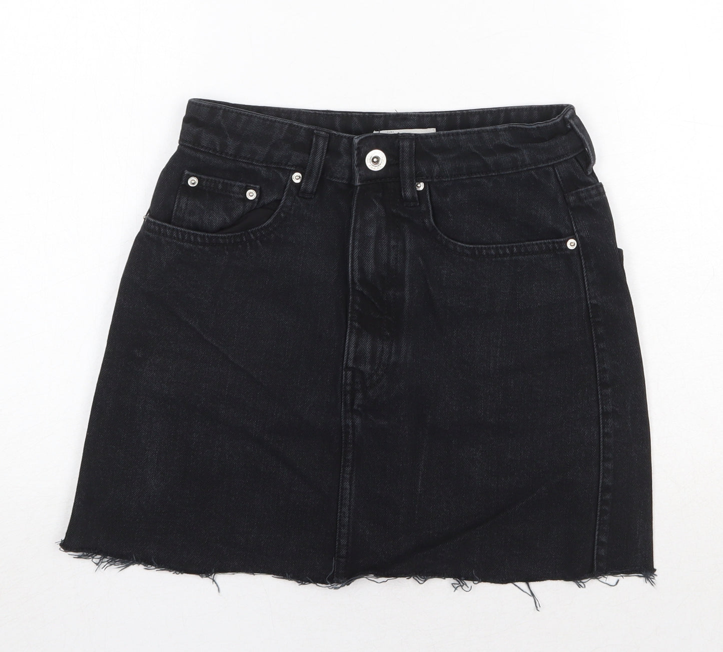 TRF Womens Black Cotton Mini Skirt Size 26 in Zip