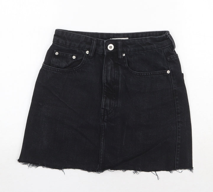 TRF Womens Black Cotton Mini Skirt Size 26 in Zip