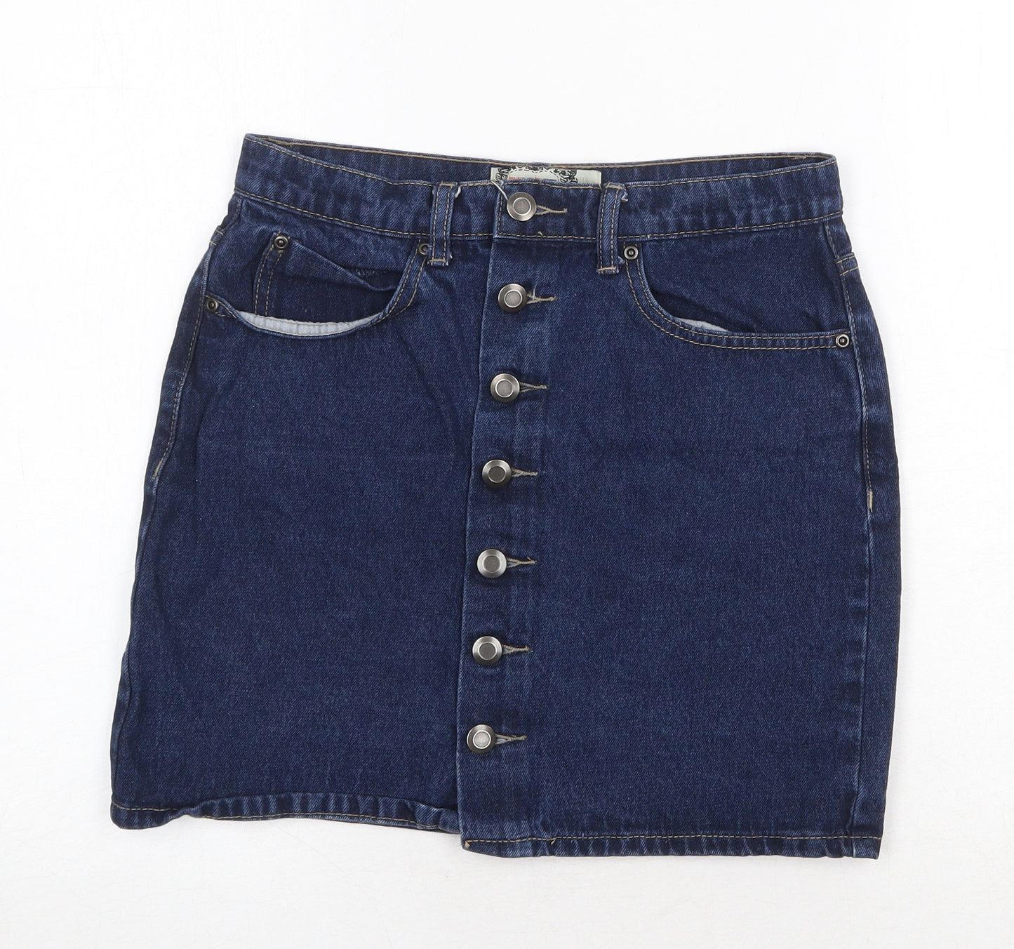 Boohoo Womens Blue Cotton A-Line Skirt Size 8 Zip