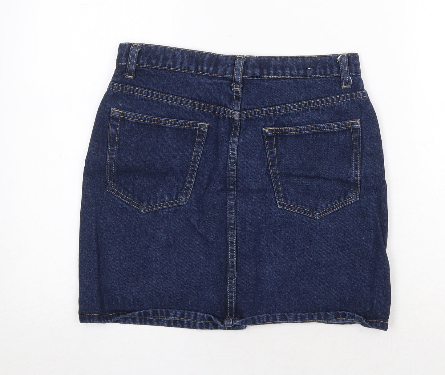 Boohoo Womens Blue Cotton A-Line Skirt Size 8 Zip