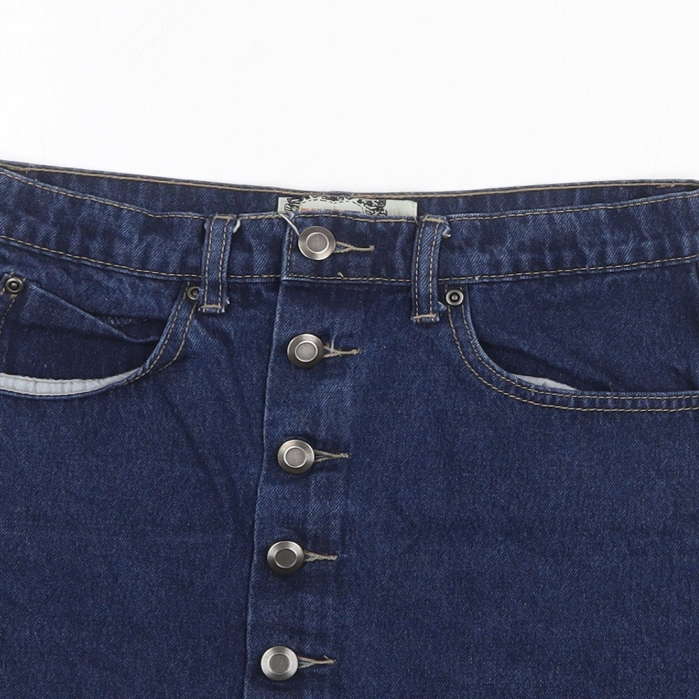 Boohoo Womens Blue Cotton A-Line Skirt Size 8 Zip