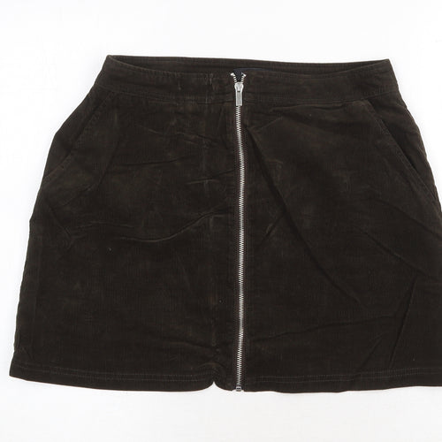 New Look Womens Green Cotton A-Line Skirt Size 10 Zip