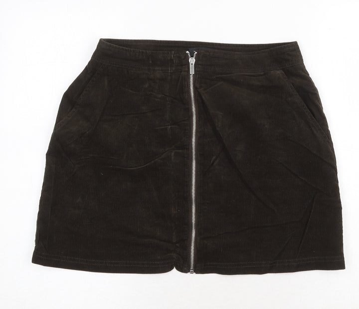 New Look Womens Green Cotton A-Line Skirt Size 10 Zip