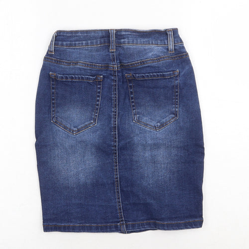 WAX JEAN Womens Blue Cotton A-Line Skirt Size S Button