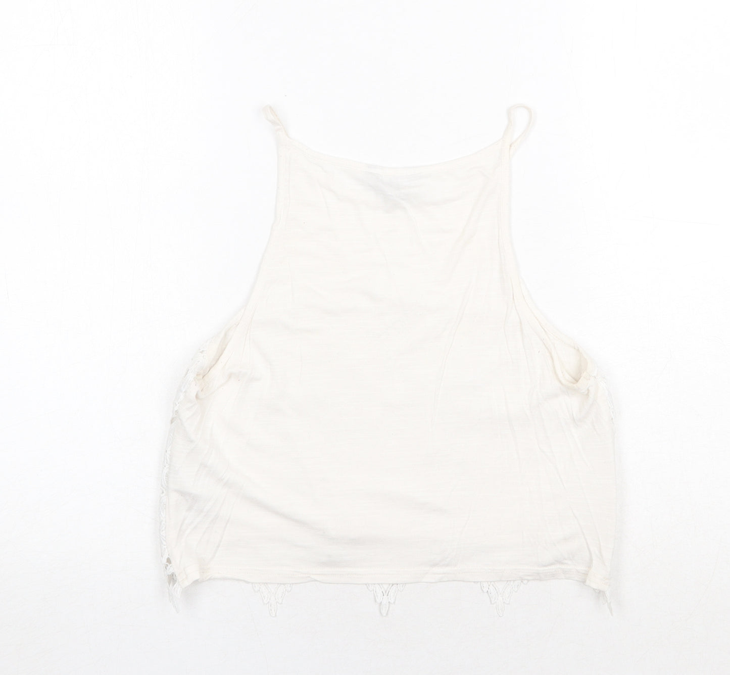 New Look Womens White Geometric Viscose Cropped Tank Size 14 Round Neck