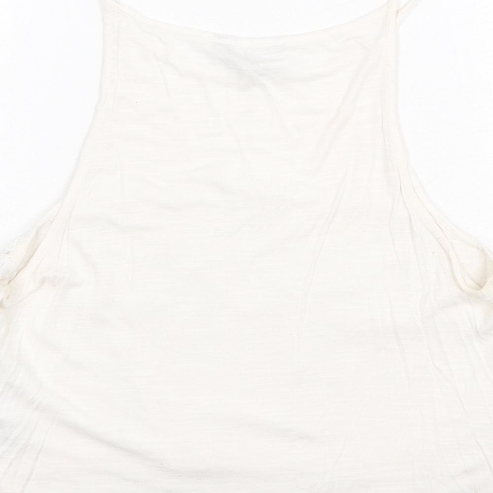New Look Womens White Geometric Viscose Cropped Tank Size 14 Round Neck