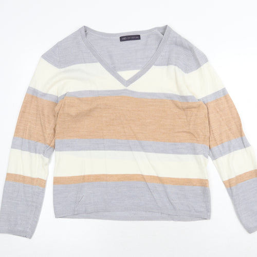 Marks and Spencer Womens Multicoloured V-Neck Striped Acrylic Pullover Jumper Size 8