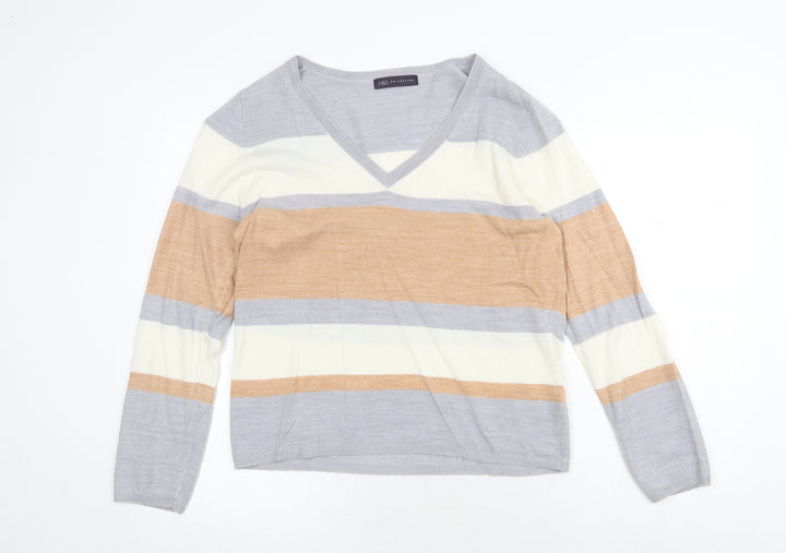 Marks and Spencer Womens Multicoloured V-Neck Striped Acrylic Pullover Jumper Size 8