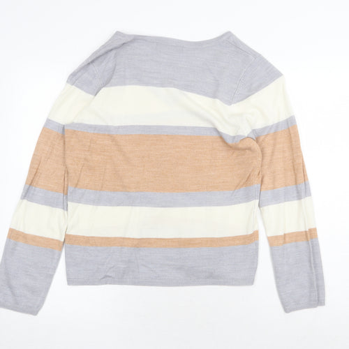 Marks and Spencer Womens Multicoloured V-Neck Striped Acrylic Pullover Jumper Size 8