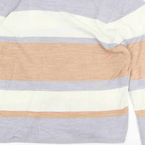 Marks and Spencer Womens Multicoloured V-Neck Striped Acrylic Pullover Jumper Size 8