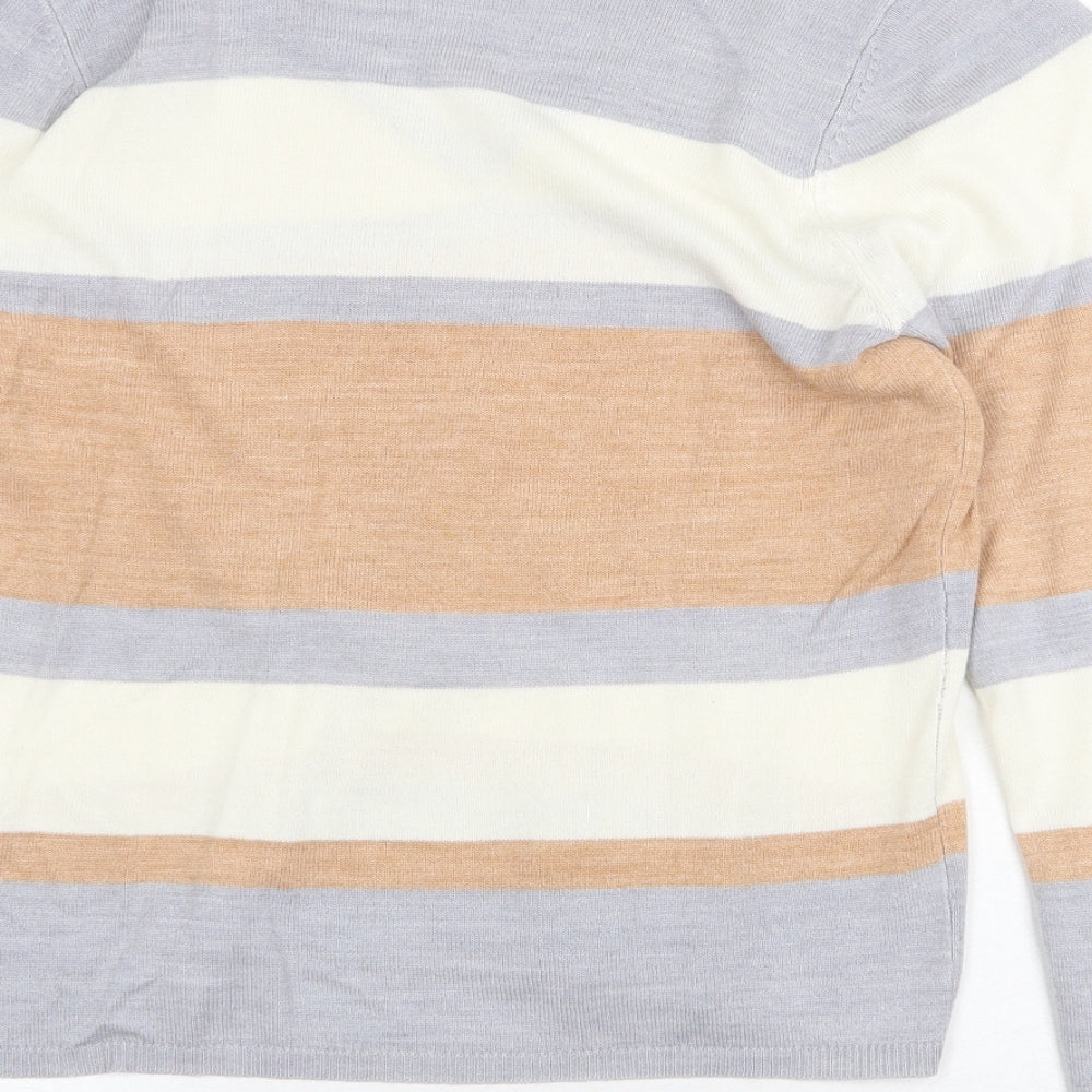 Marks and Spencer Womens Multicoloured V-Neck Striped Acrylic Pullover Jumper Size 8