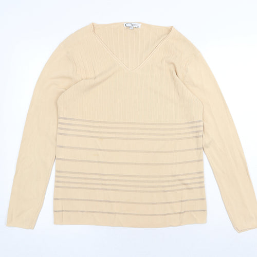 Casamia Womens Beige V-Neck Acrylic Pullover Jumper Size S