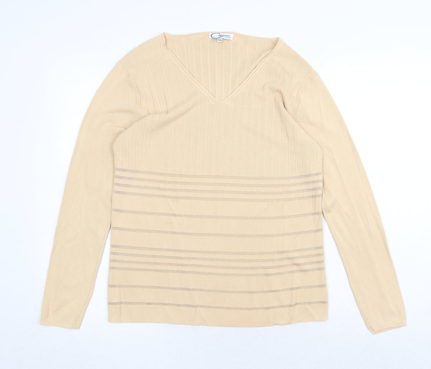 Casamia Womens Beige V-Neck Acrylic Pullover Jumper Size S