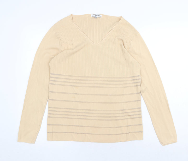 Casamia Womens Beige V-Neck Acrylic Pullover Jumper Size S