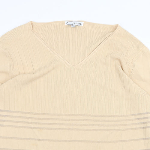 Casamia Womens Beige V-Neck Acrylic Pullover Jumper Size S