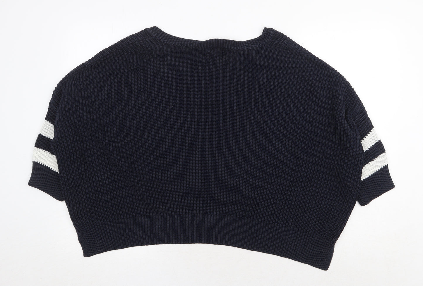 River Island Womens Blue V-Neck Striped Cotton Pullover Jumper Size 10
