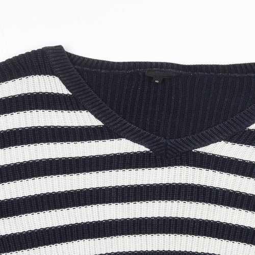 River Island Womens Blue V-Neck Striped Cotton Pullover Jumper Size 10