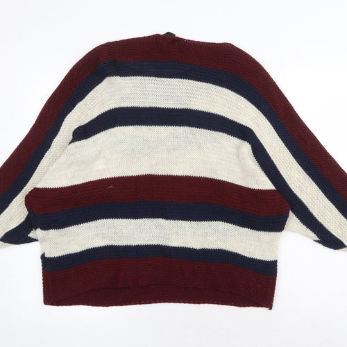 BASSINI Womens Multicoloured Round Neck Striped Acrylic Pullover Jumper Size S