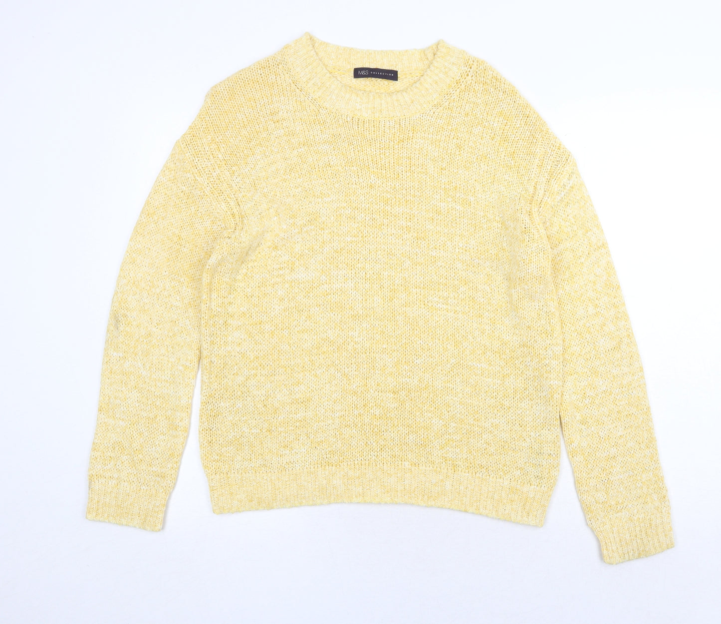 Marks and Spencer Womens Yellow Round Neck Acrylic Pullover Jumper Size S