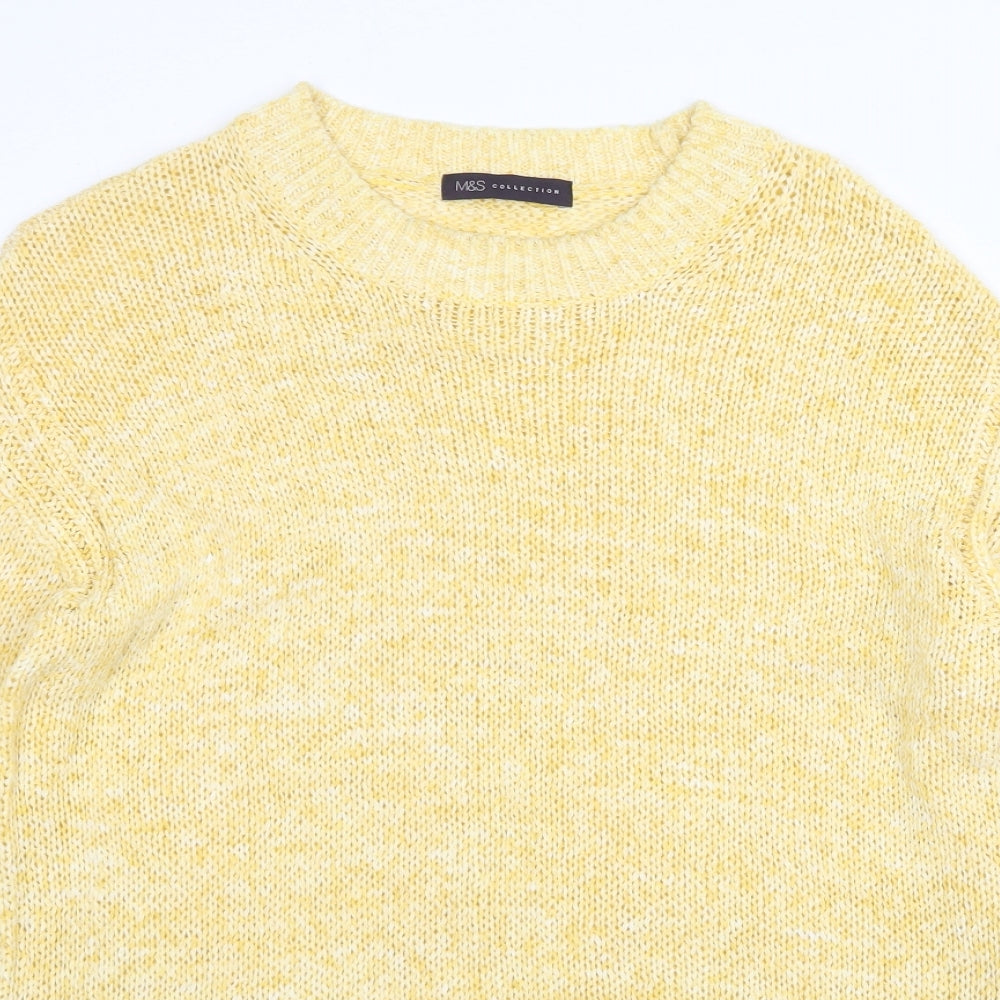 Marks and Spencer Womens Yellow Round Neck Acrylic Pullover Jumper Size S
