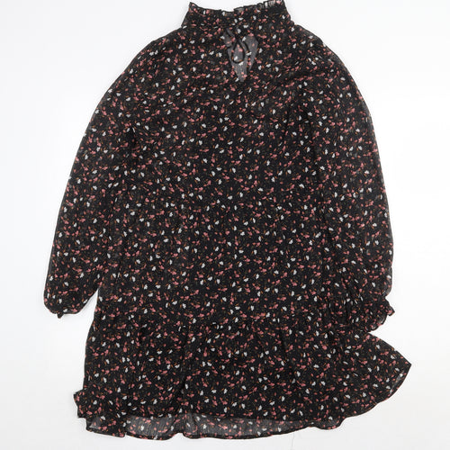 New Look Womens Black Floral Polyester Trapeze & Swing Size 10 V-Neck Tie