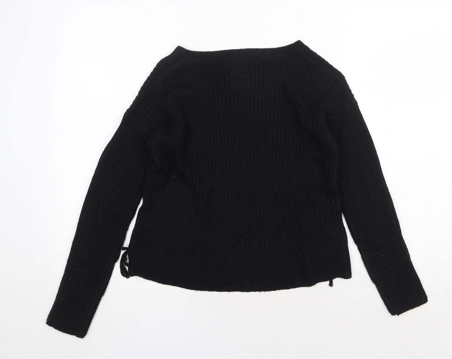 Poof Womens Black V-Neck Cotton Pullover Jumper Size M