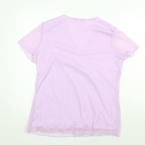 Classics Womens Purple Polyamide Basic T-Shirt Size 14 V-Neck