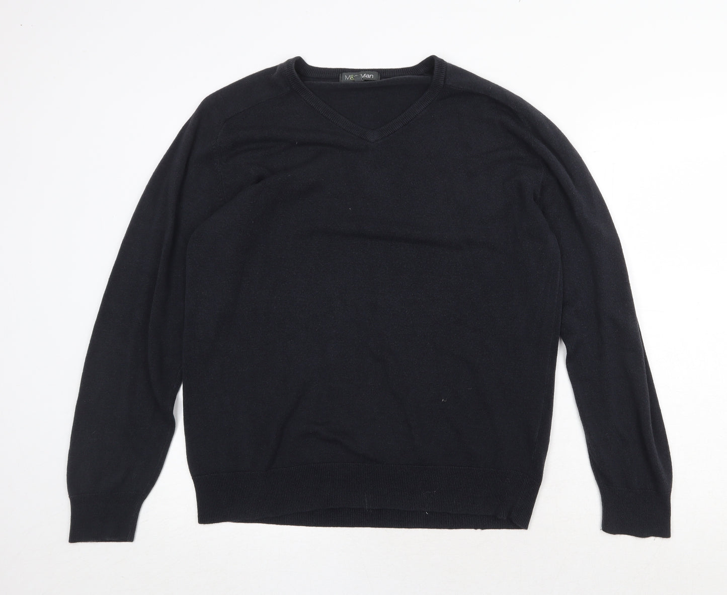 Marks and Spencer Womens Blue V-Neck Acrylic Pullover Jumper Size L