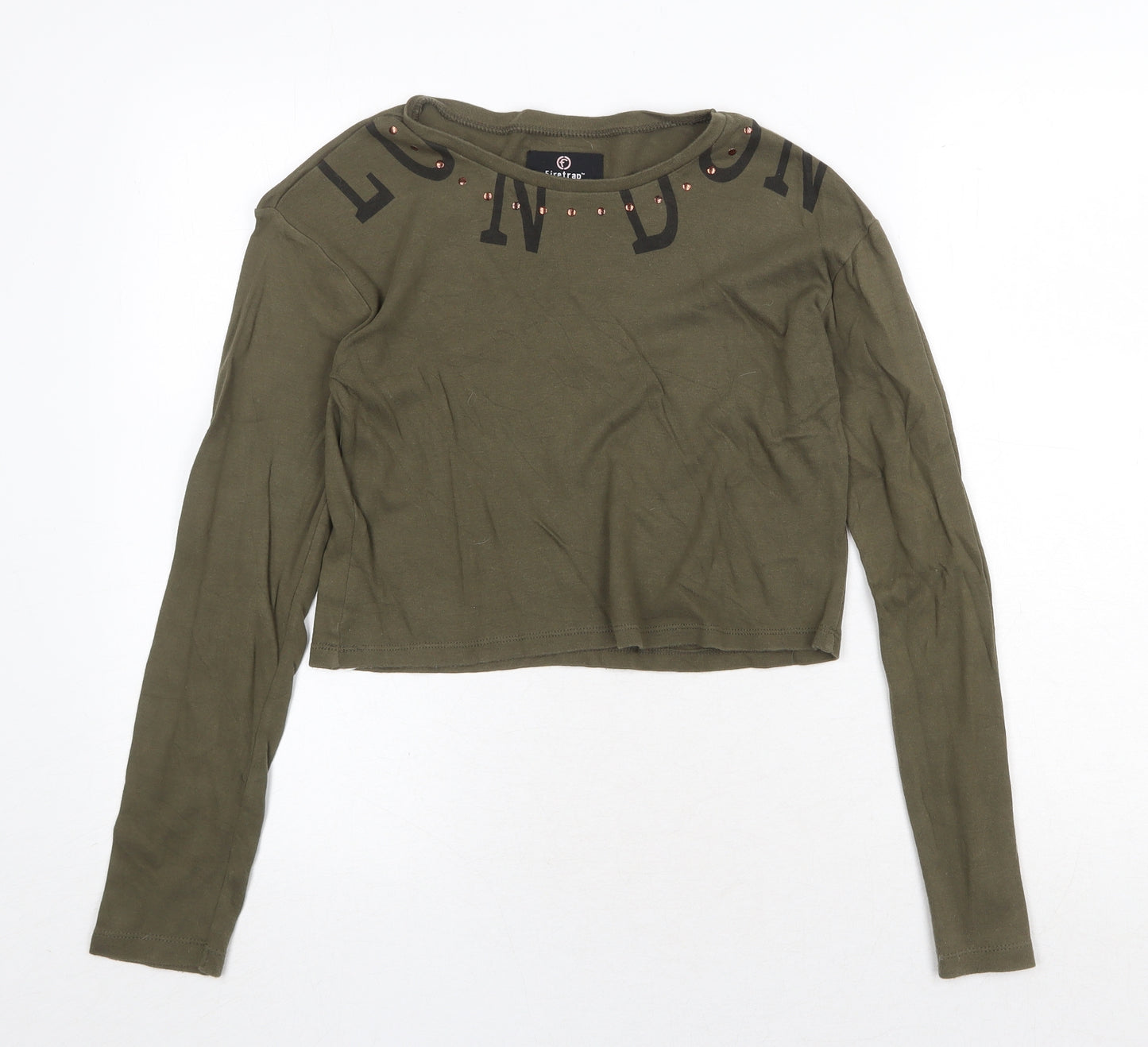 Firetrap Girls Green Cotton Basic T-Shirt Size 13 Years Round Neck Pullover