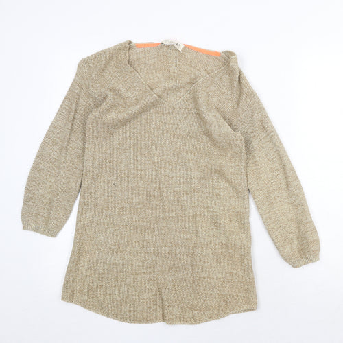 NEXT Womens Beige V-Neck Cotton Pullover Jumper Size 8