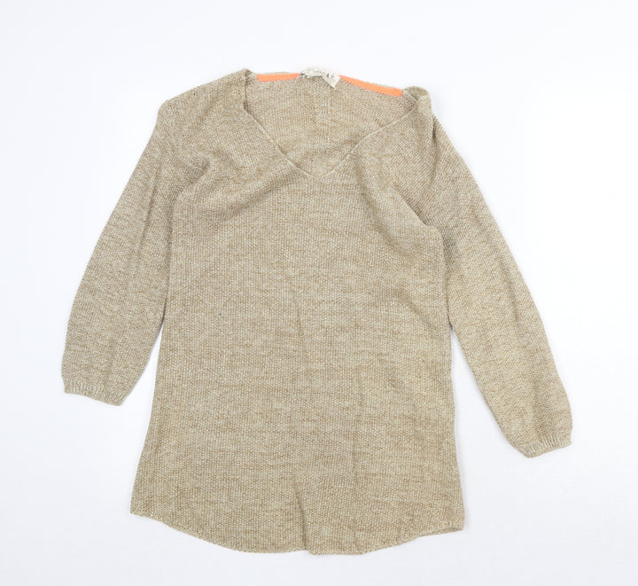 NEXT Womens Beige V-Neck Cotton Pullover Jumper Size 8