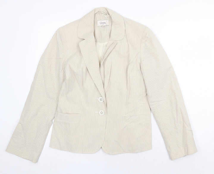 Marks and Spencer Womens Beige Striped Jacket Blazer Size 10 Button
