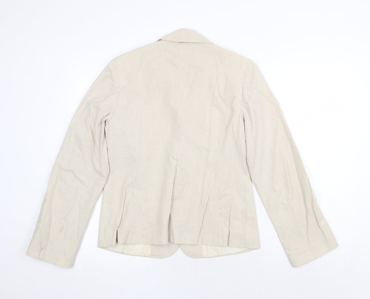 Marks and Spencer Womens Beige Striped Jacket Blazer Size 10 Button