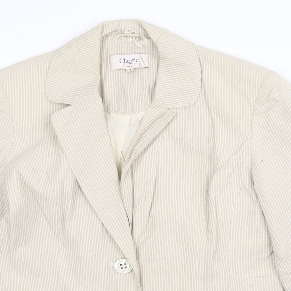 Marks and Spencer Womens Beige Striped Jacket Blazer Size 10 Button
