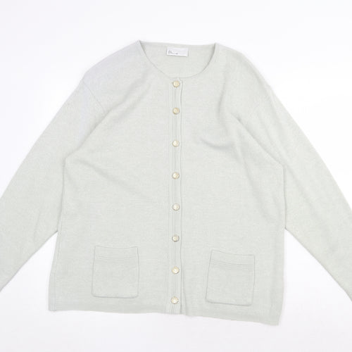 BHS Womens Green Round Neck Acrylic Cardigan Jumper Size 14