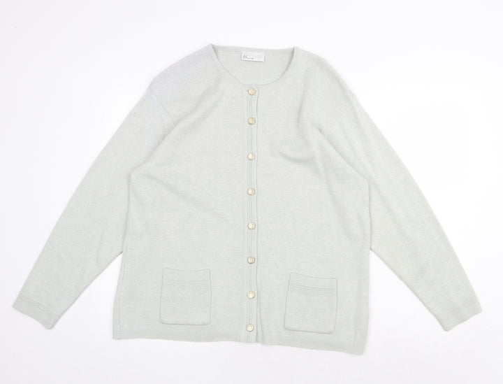 BHS Womens Green Round Neck Acrylic Cardigan Jumper Size 14