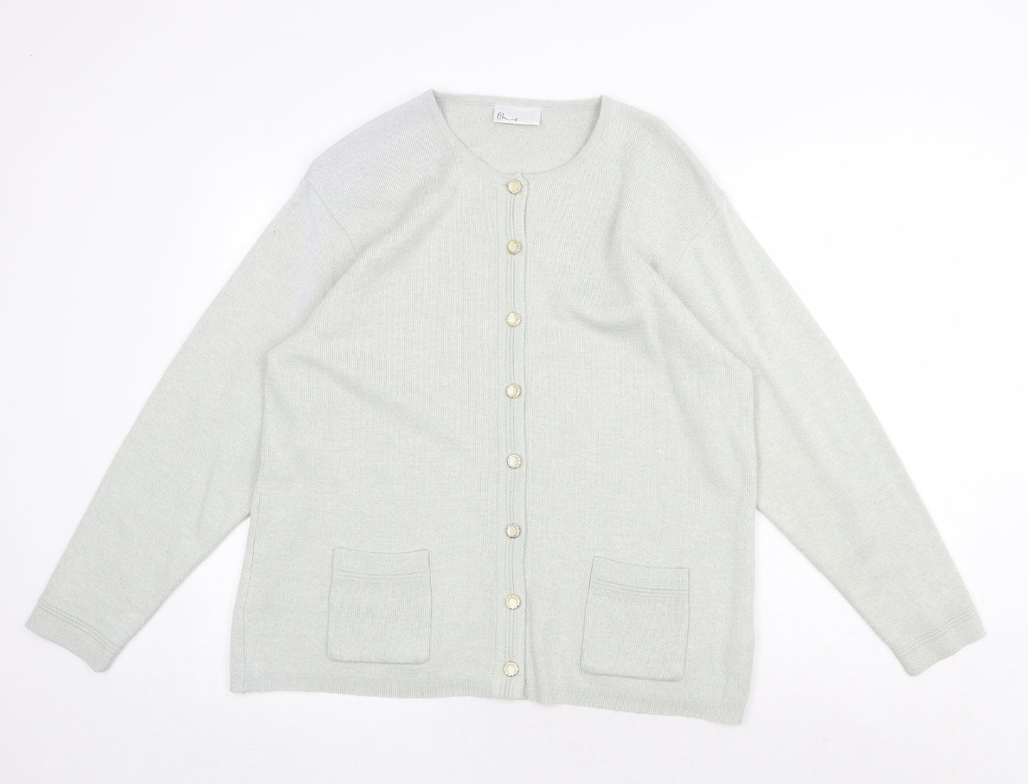 BHS Womens Green Round Neck Acrylic Cardigan Jumper Size 14