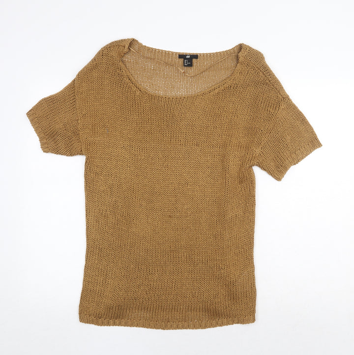 H&M Womens Yellow Boat Neck Acrylic Pullover Jumper Size S