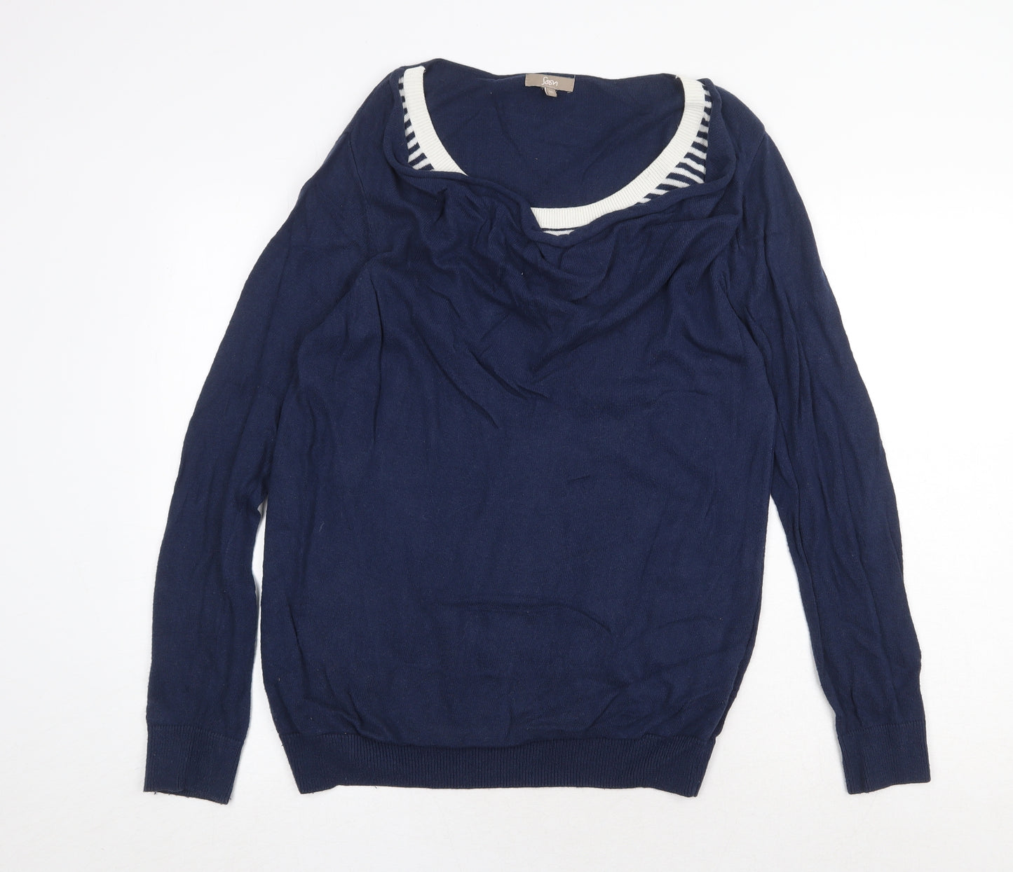 Soon Womens Blue Scoop Neck Cotton Pullover Jumper Size 16